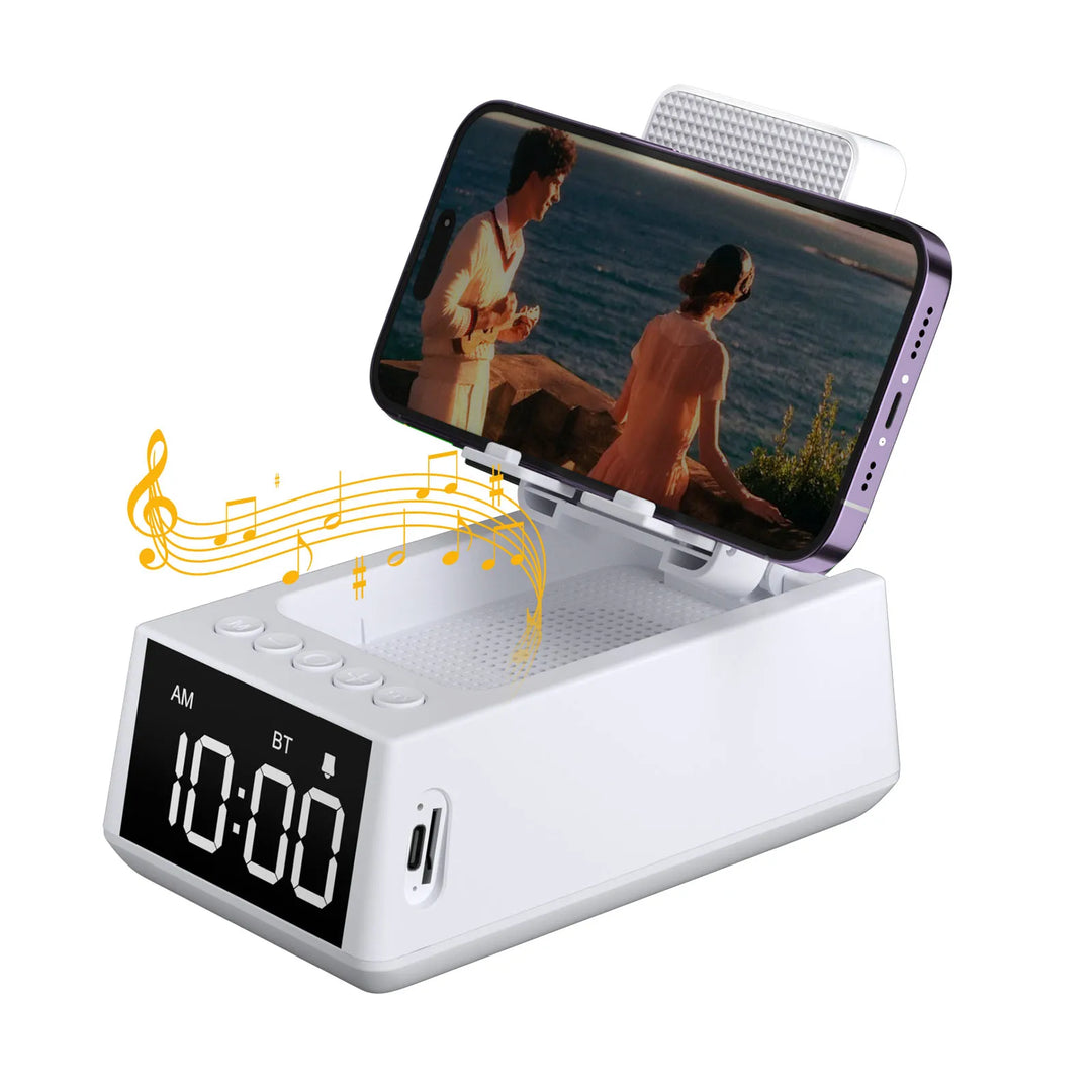 Foldable Bluetooth Speaker Stand with Alarm Clock