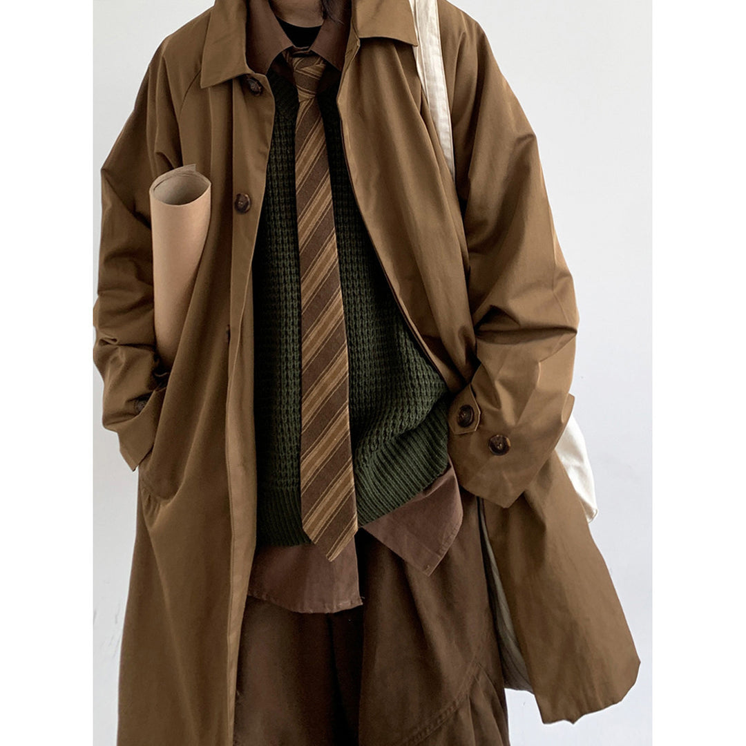 Retro Mid Length Workwear Trench Coat Basic Versatile Commuting Jacket