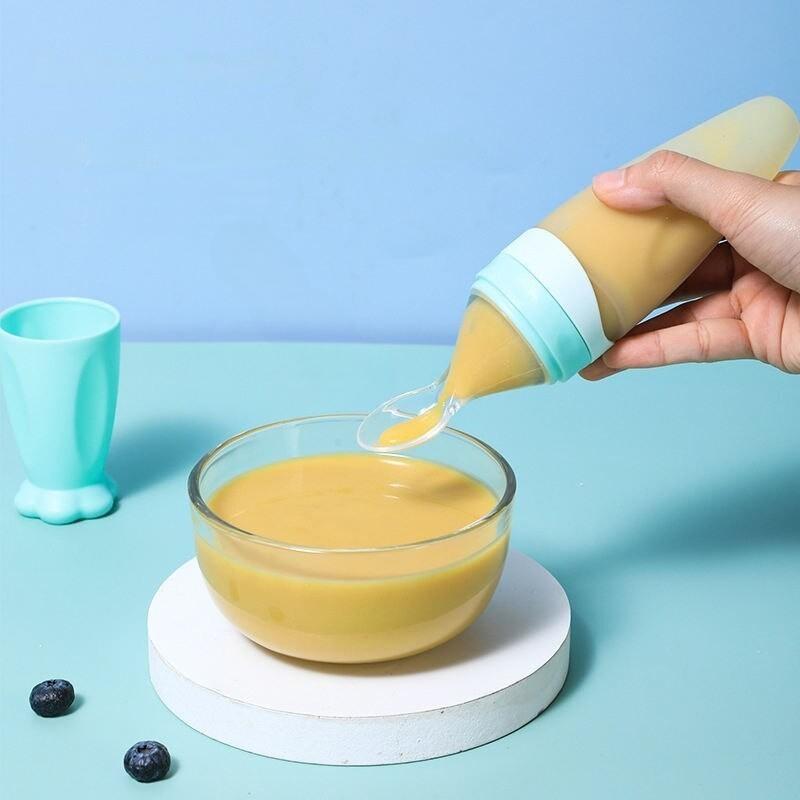 Silicone Baby Feeding Bottle with Spoon Attachment