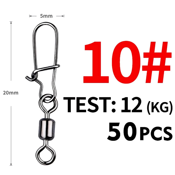 Pike Fishing Stainless Steel Swivel Connectors - 50PCS Non-Barb Pin Bearing Rolling Swivel Tackle