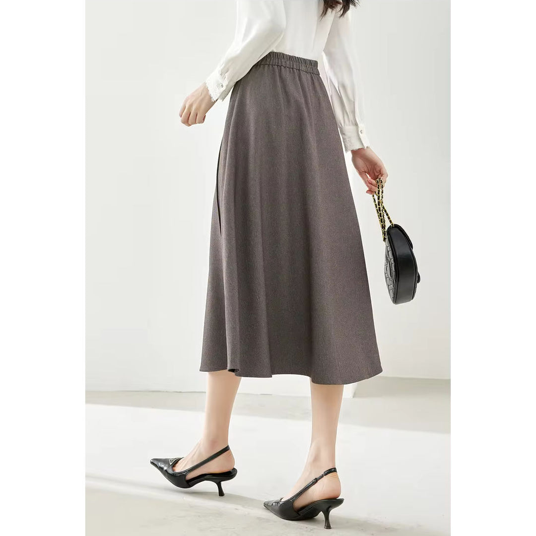 Elegant Coffee Plaid Midi Skirt for Women