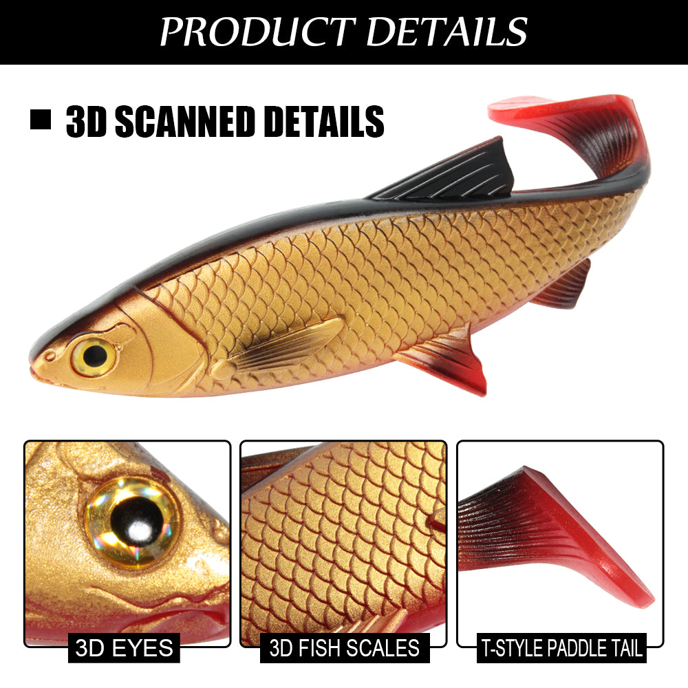 3D River Roach Paddle Tail Fishing Lure