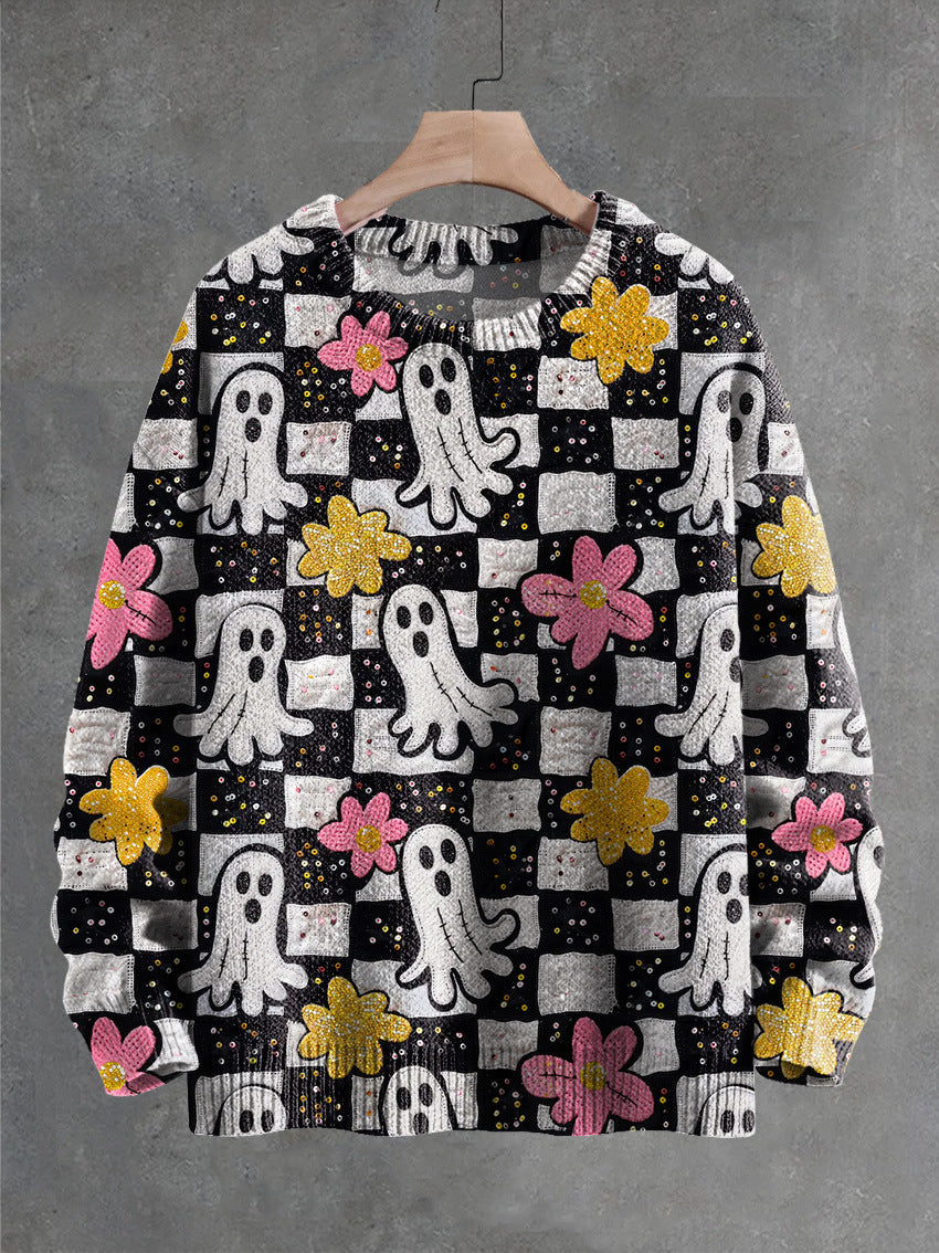 Knitted Pullover Sweater Ghost Series Printed Loose Long Sleeves