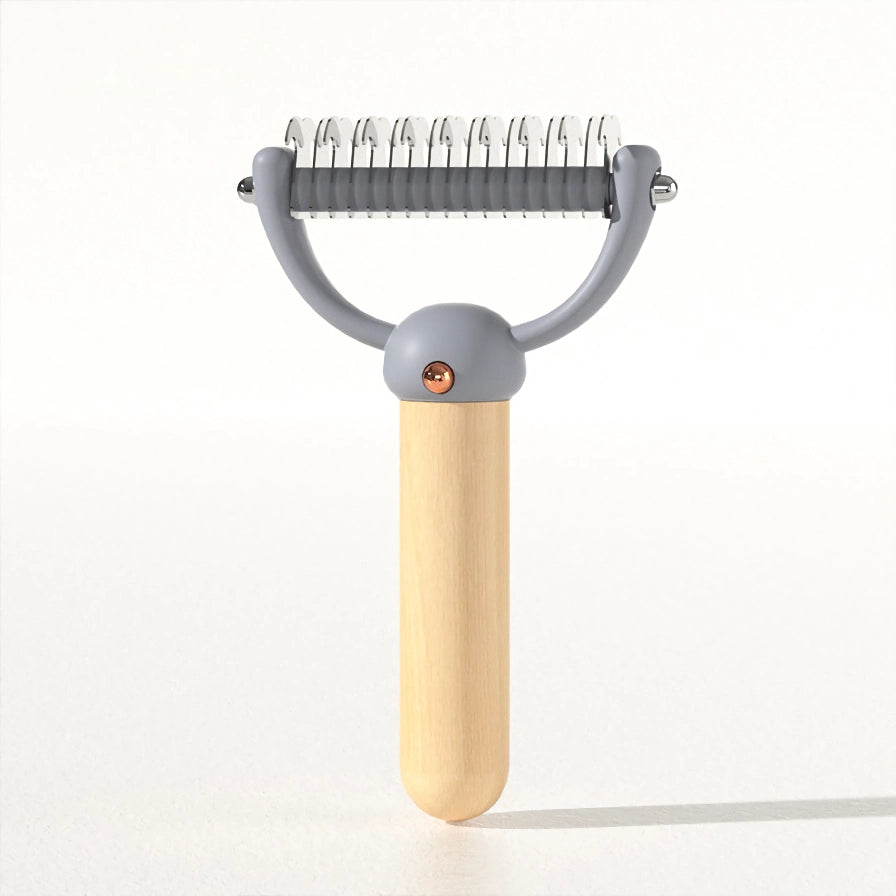 Double-Sided Pet Hair Comb with Wooden Handle