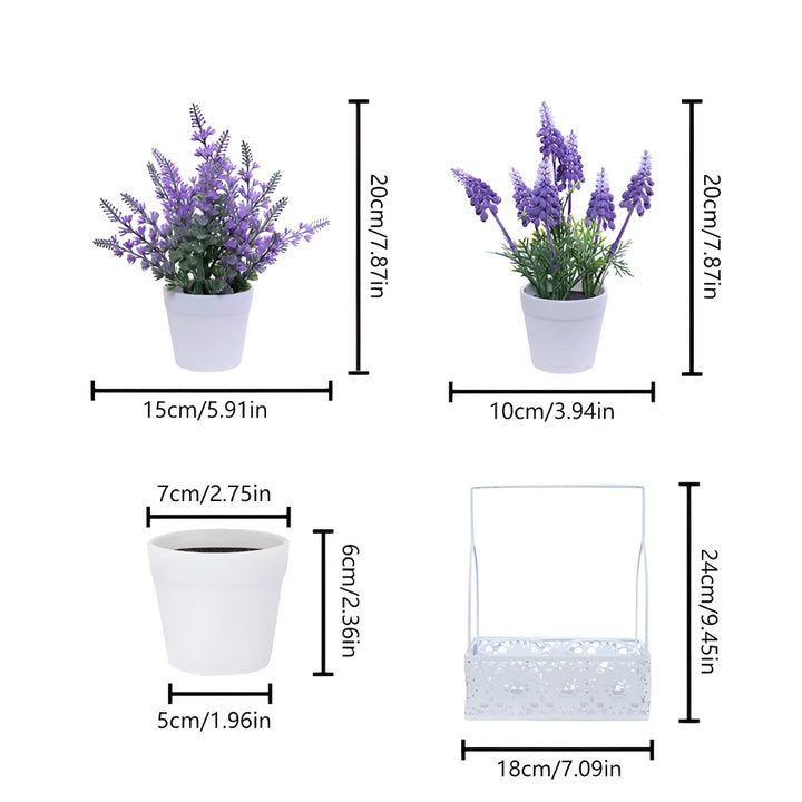 Beautiful Artificial Lavender Set with Iron Basket