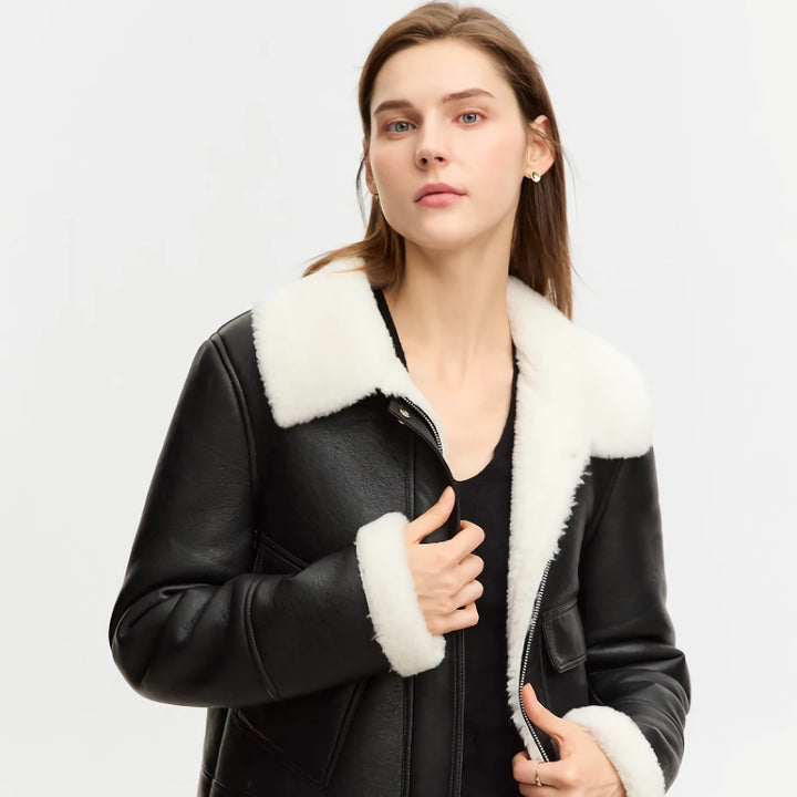 Minimalist Faux Leather Warm Jacket with Lapel Collar