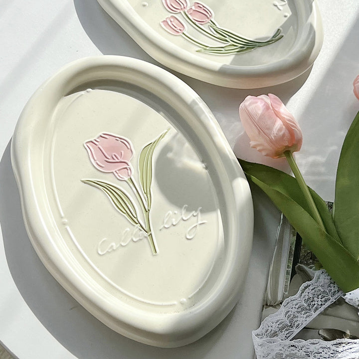 Common Calla Tulip French Relief Ceramic Plate Tableware