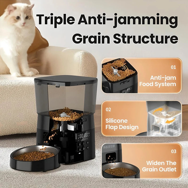 2L Smart Automatic Pet Food Dispenser with Stainless Steel Bowl