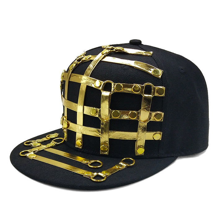 European And American Punk T-shaped Leather X Leather Hip Hop Flat-brimmed Cap Men And Women