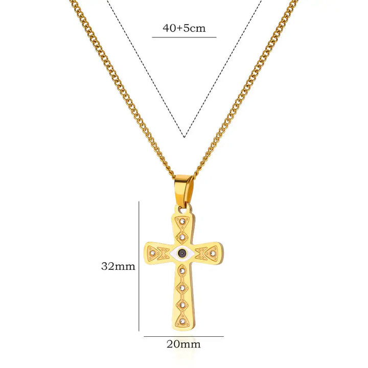 Stainless Steel Cross Pendant Necklace with Cubic Zirconia – Religious Trendy Jewelry