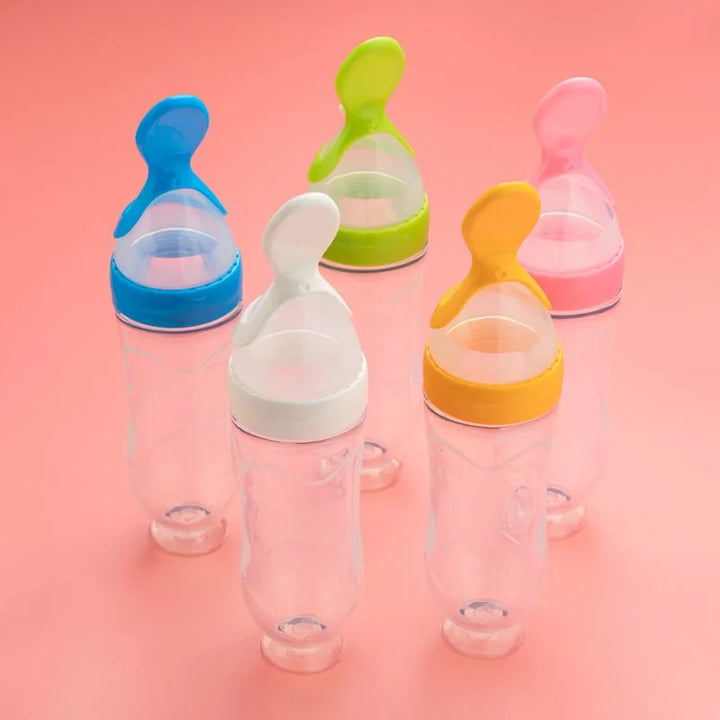 5pcs Silicone Squeezing Feeding Bottle Spoon Feeder for Newborn Baby