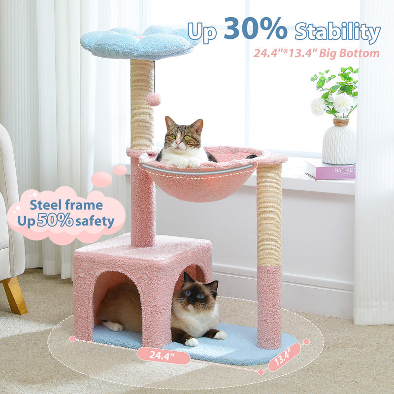 Cute Flower Cat Tree with Condo, Hammock & Sisal Scratching Posts for Indoor Kittens