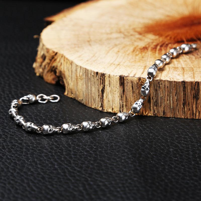 925 Sterling Silver Fashion Trendy Jewelry Vintage Thai Silver Skull Bracelet Personality Female Student Thin Chain - Trendha