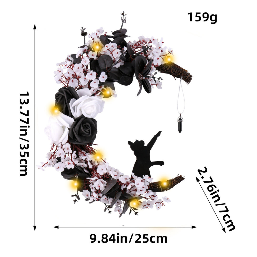 Halloween White Flower Black Rose Deadwood Moon Cat Garland Ornaments