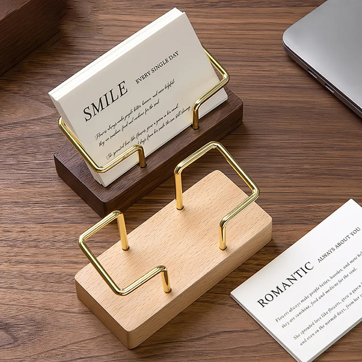 Wooden Business Card Holder Organizer for Office Desk