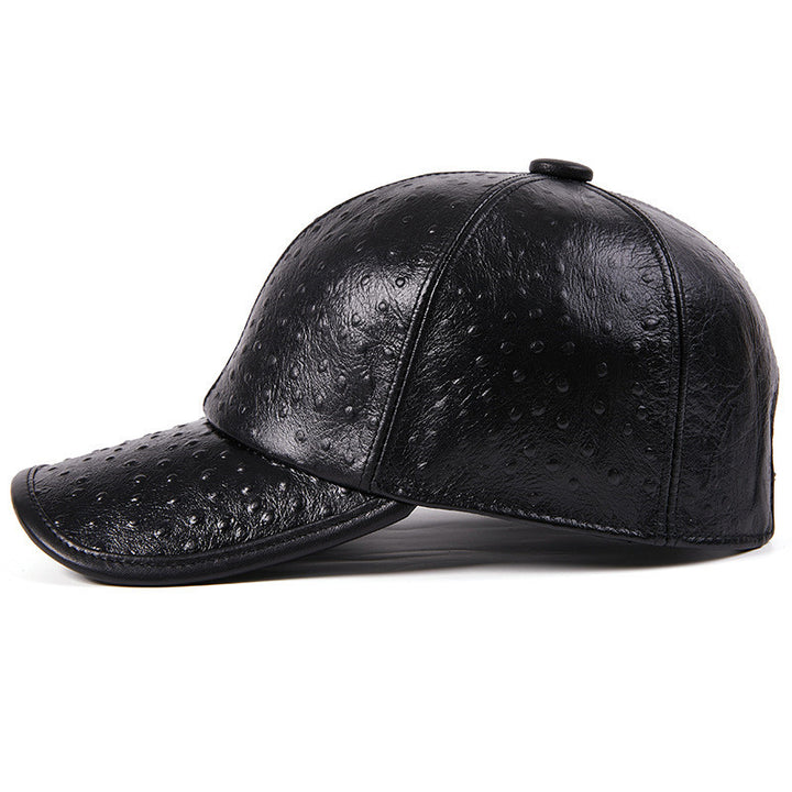 Men's Warm Ostrich Pattern Cowhide Baseball Hat