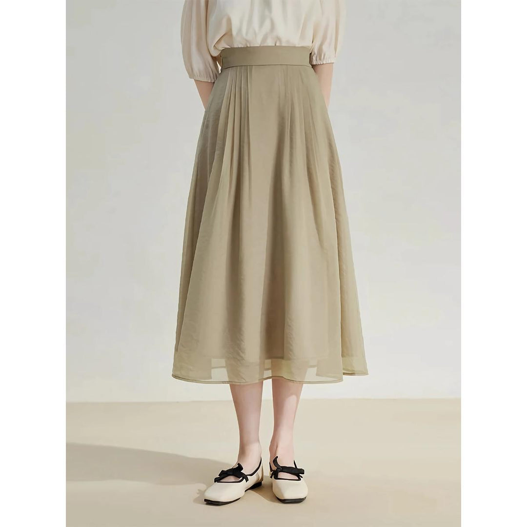 Elegant High-Waist A-Line Mid-Calf Skirt for Women