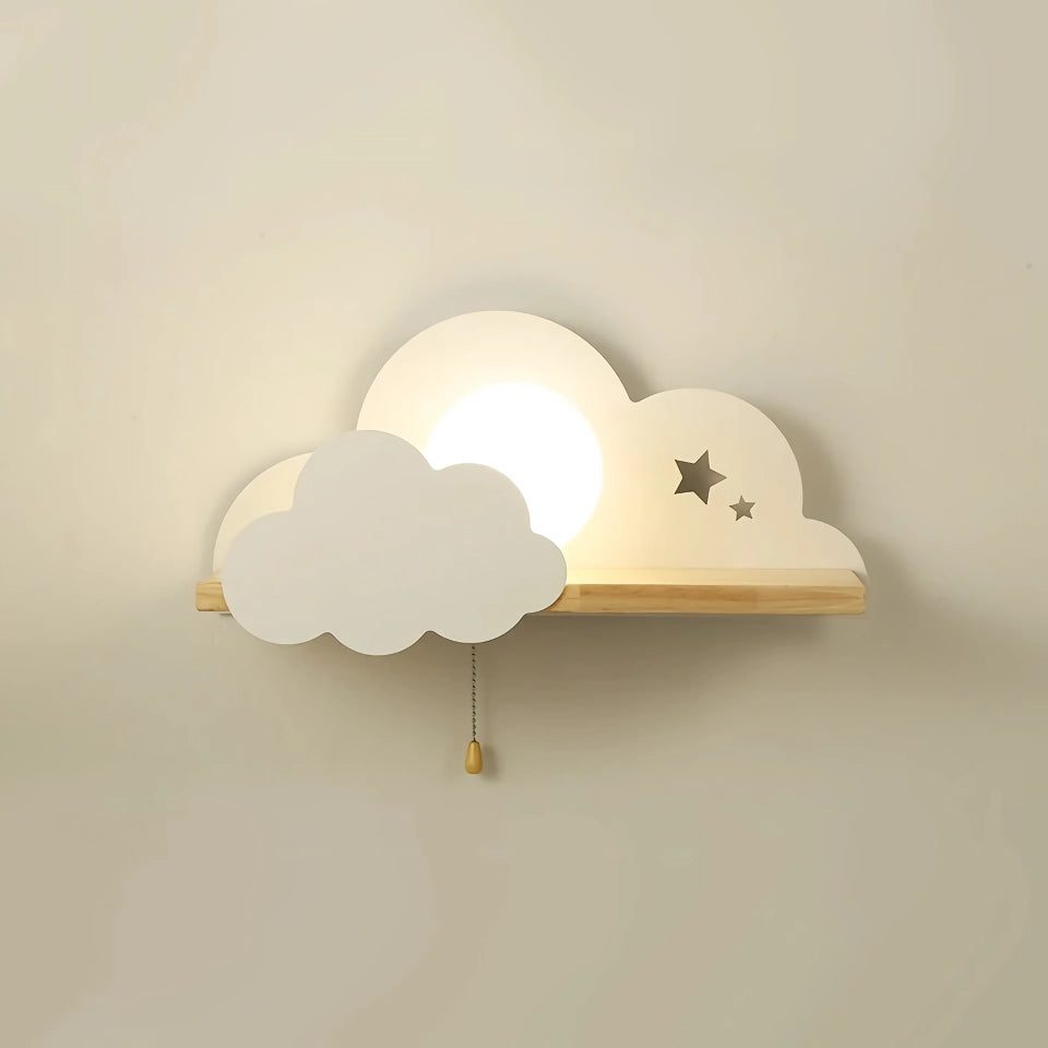 Modern Wall Lamp with Pull Switch - Cloud and Moon Design