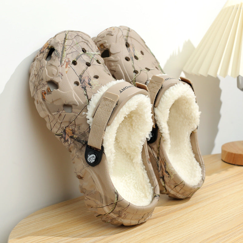 Cotton Home Thick-soled Slippers Fleece-lined Warm Closed Toe Cotton Shoes