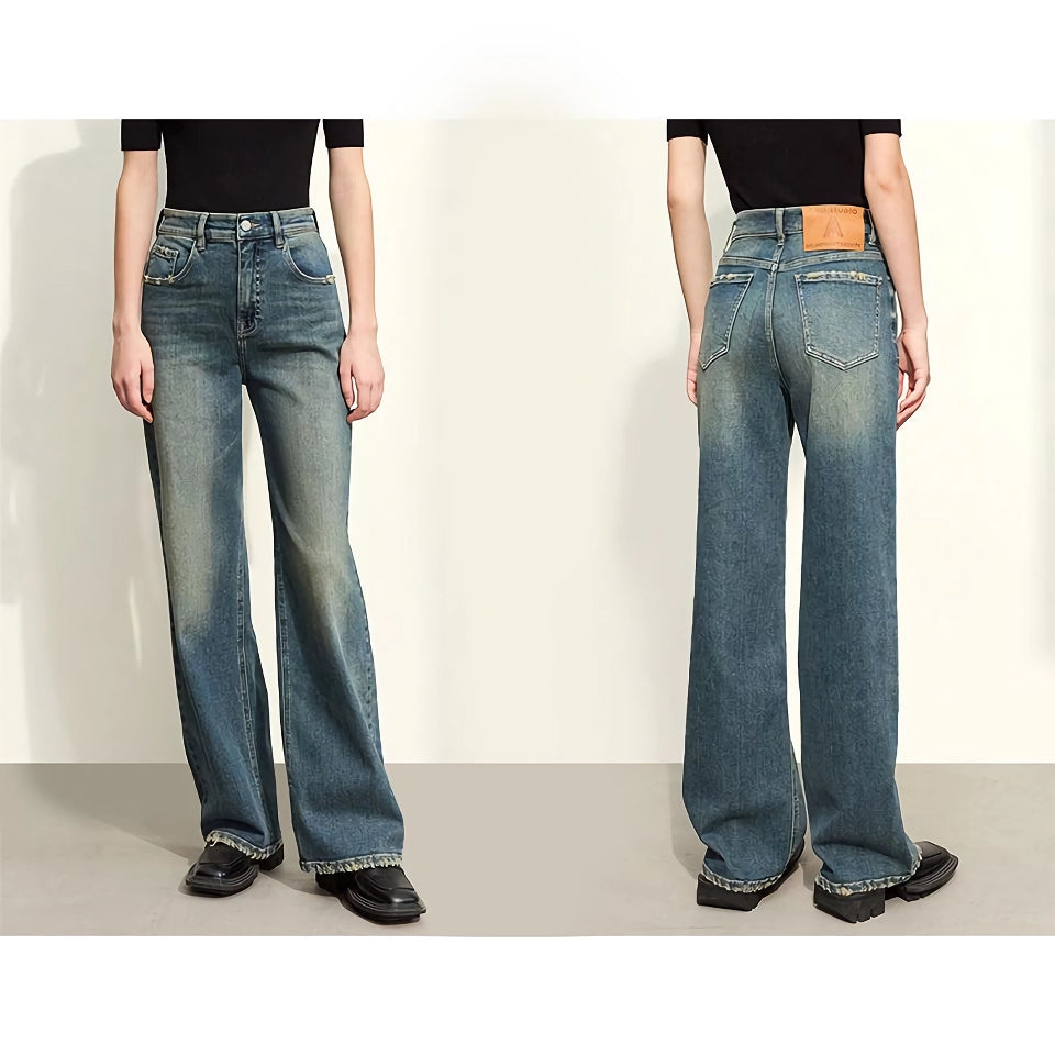 Minimalist Retro Washed Denim Jeans for Spring