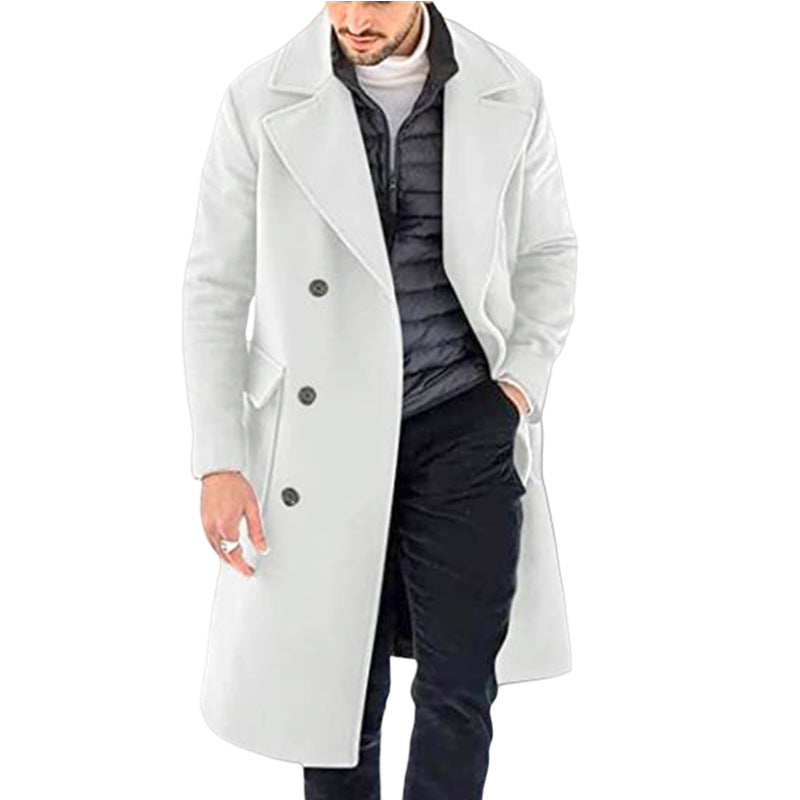 Woolen Men's Coat Thickened Long Section Double Breasted Coat