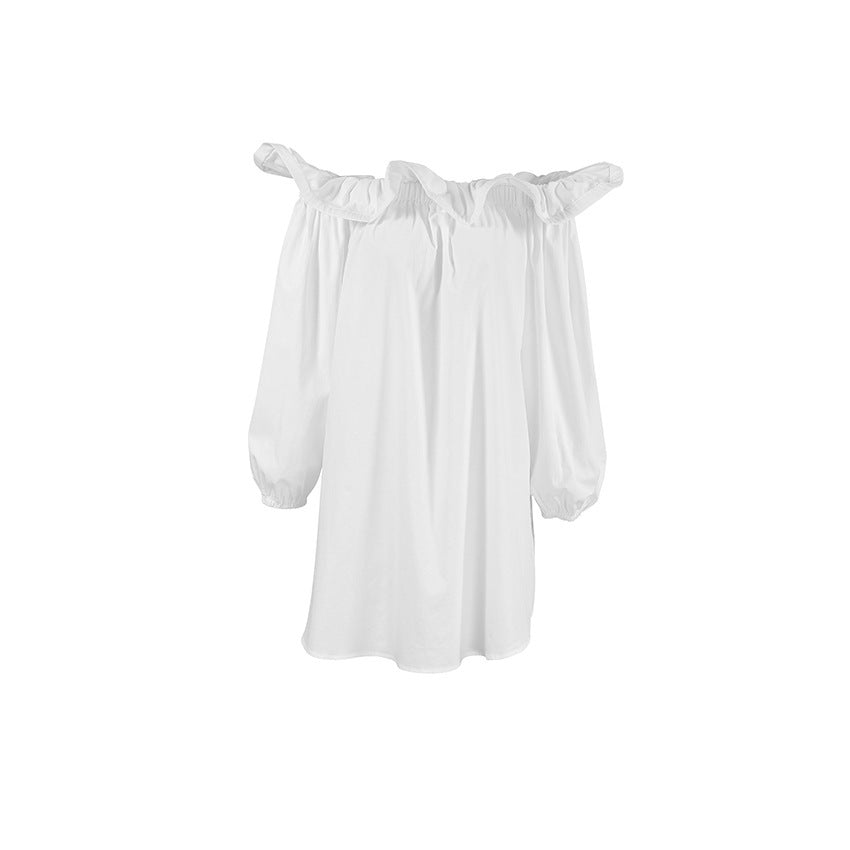 European And American White Off-the-shoulder Clothes Word Collar Dress