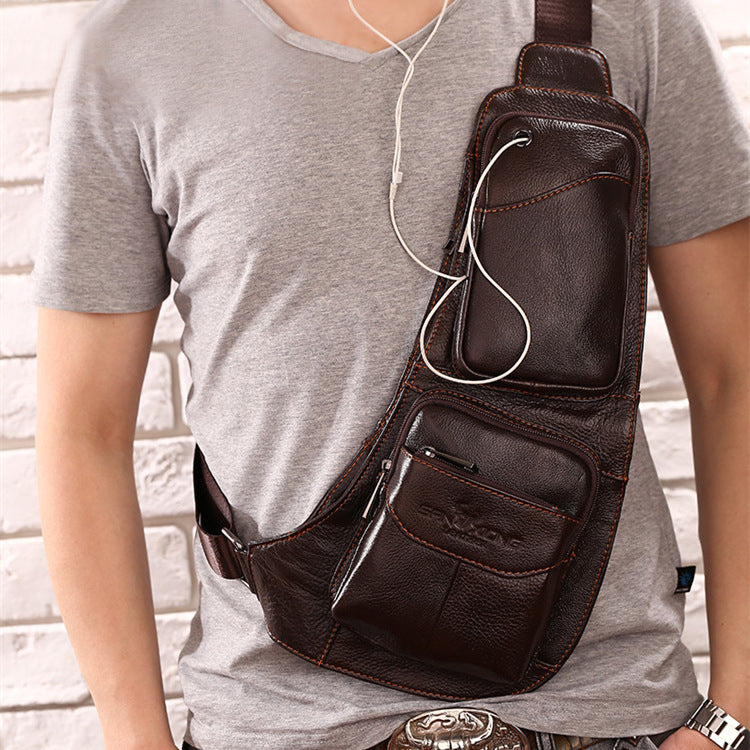 Leather Men's Chest Bag First Layer Cowhide Casual Satchel