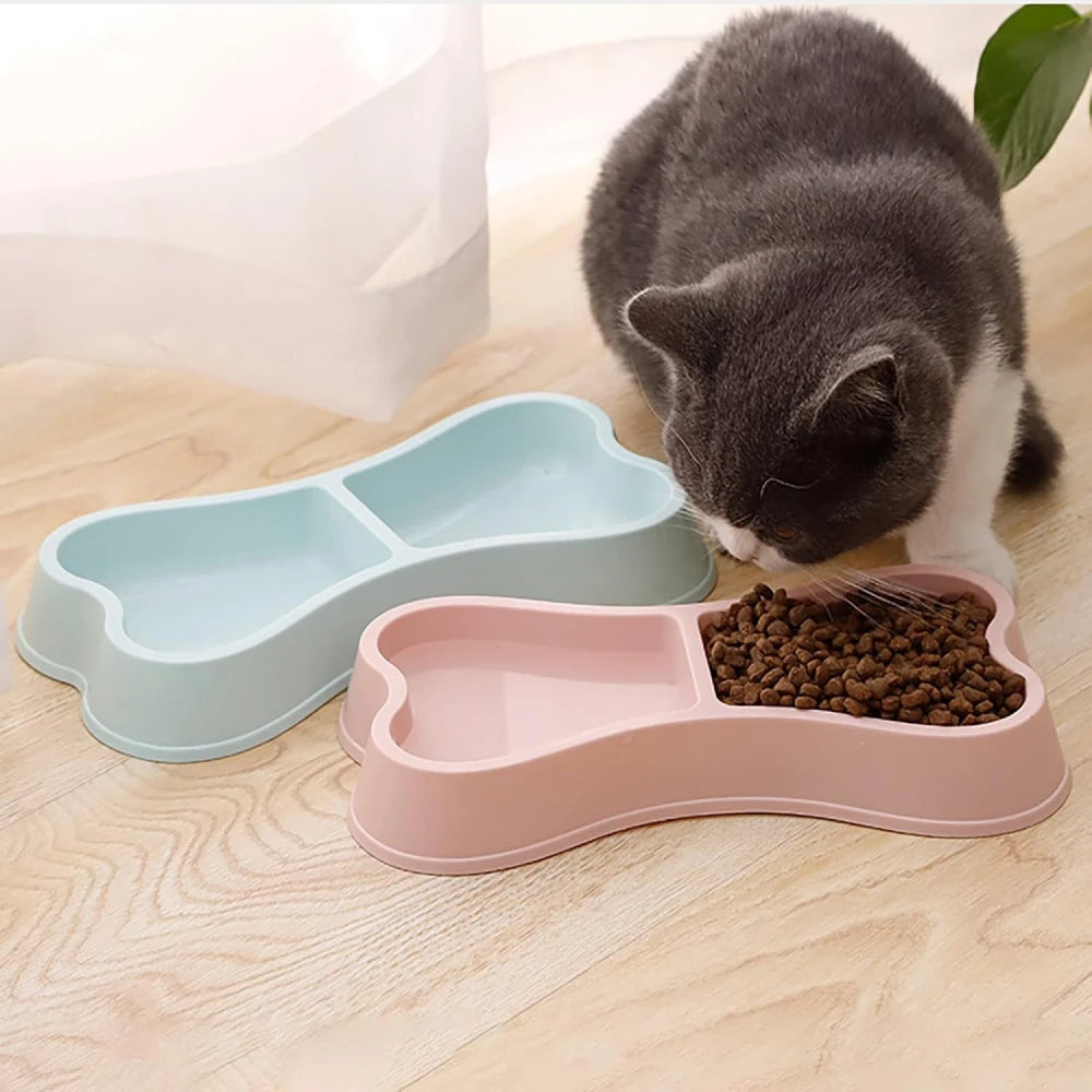 Macaron Colored Bone-Shaped Pet Double Bowl