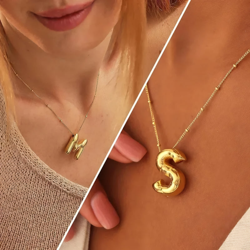 18K Gold Plated Chunky Bubble Initial Necklace