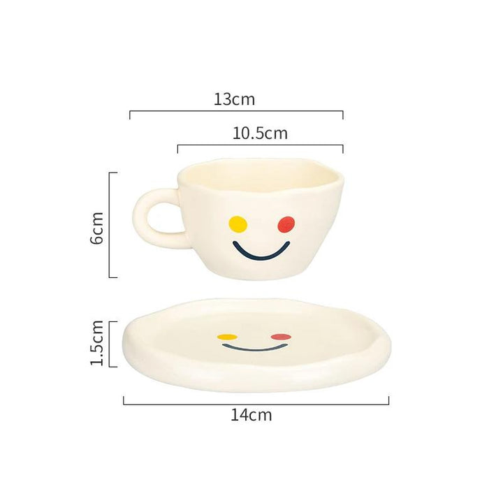 Creative Smiley Ceramic Coffee Cup and Saucer Set