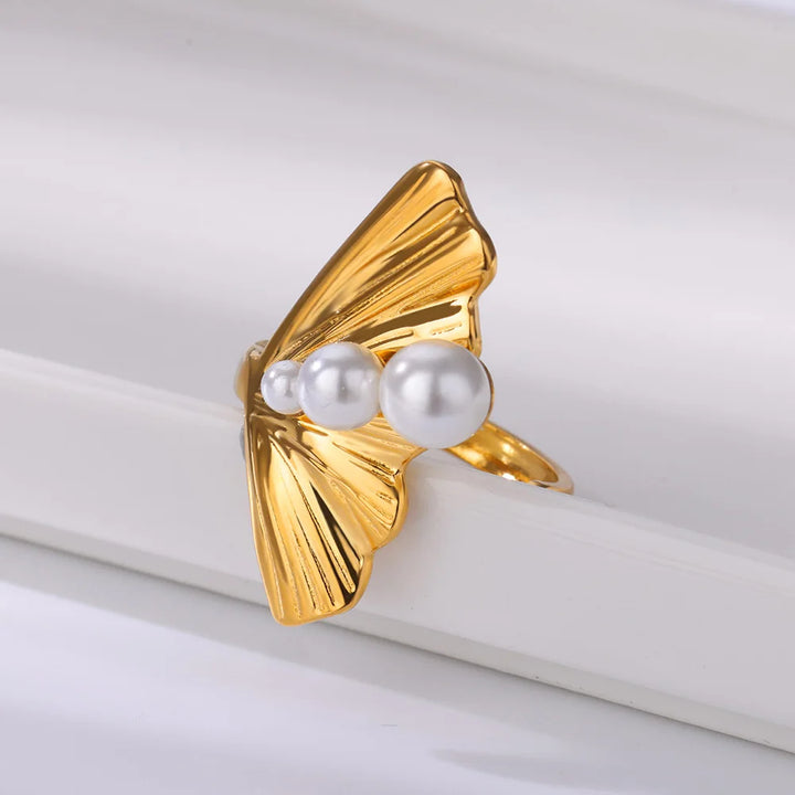 Mermaid Tail Stainless Steel Ring with Imitation Pearls – Luxury Women's Jewelry