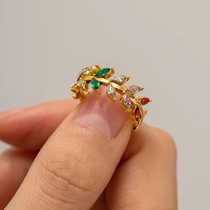 18K Gold Plated Cubic Zirconia Adjustable Leaf Ring