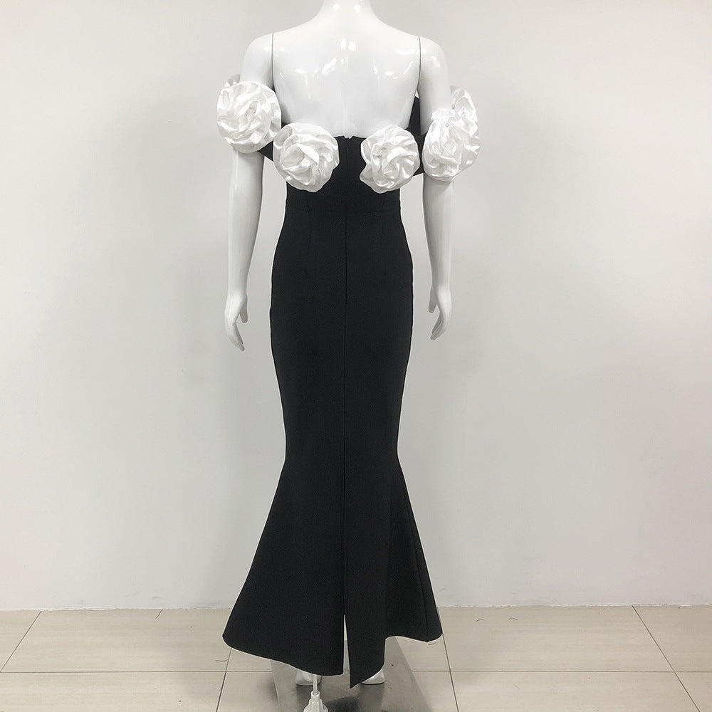 Tube Top Flower Bandage Dress Black Party Dress For Women