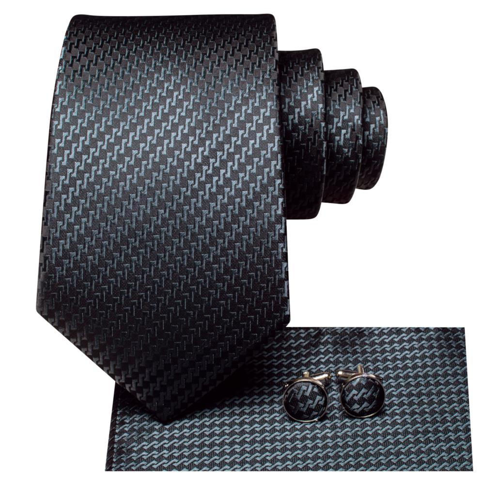 Smoke Grey Striped Silk Necktie with Cufflinks Set