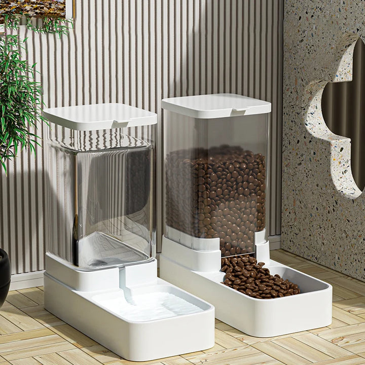 Automatic Pet Feeder and Water Bowl with Transparent Food Storage Container