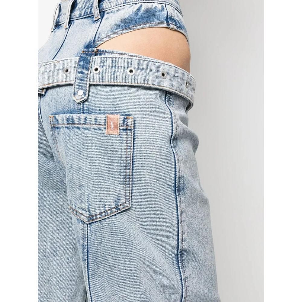 High Waist Casual Straight Denim Trousers with Hollow Out Detail