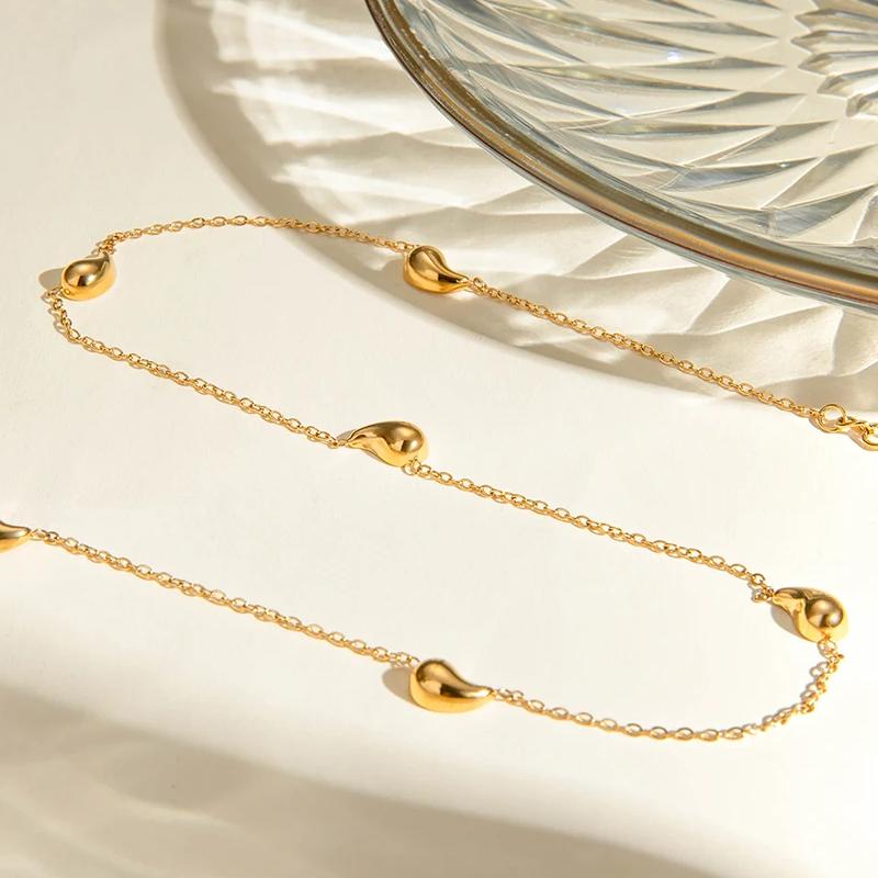 18K Gold PVD Plated Stainless Steel Water Drop Necklace for Women