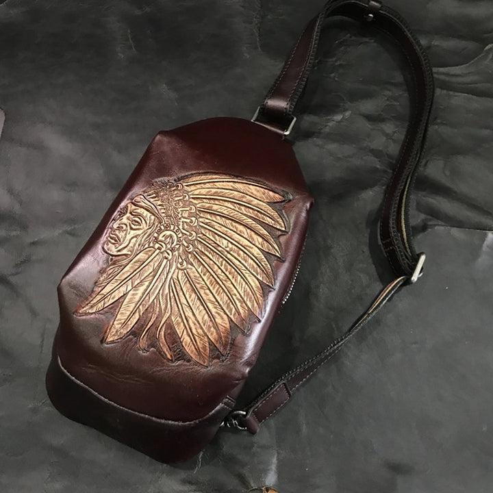 Handmade Vintage Leather Head Layer Cowhide Crossbody Bag