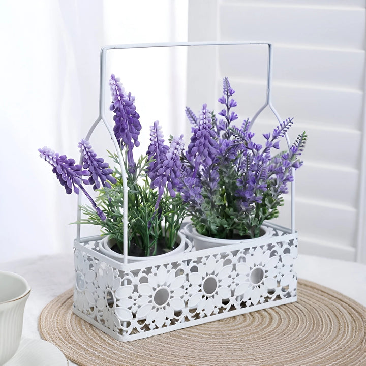 Beautiful Artificial Lavender Set with Iron Basket