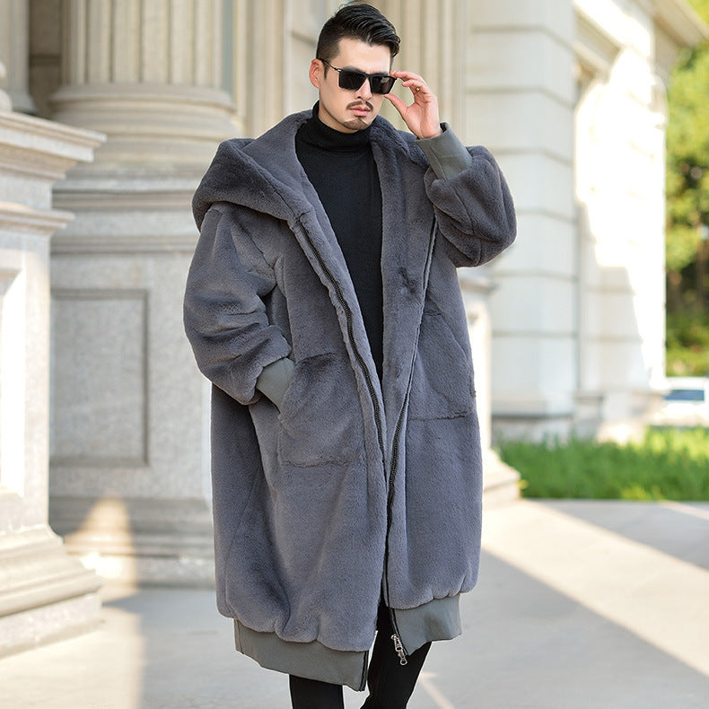 Winter Men's Mid-length Coat Imitation Fur Thick Warm Jacket