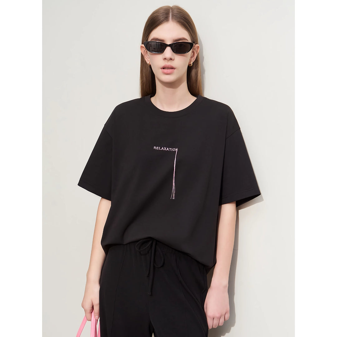 Minimalist Women's Casual Embroidered Tassel Tee