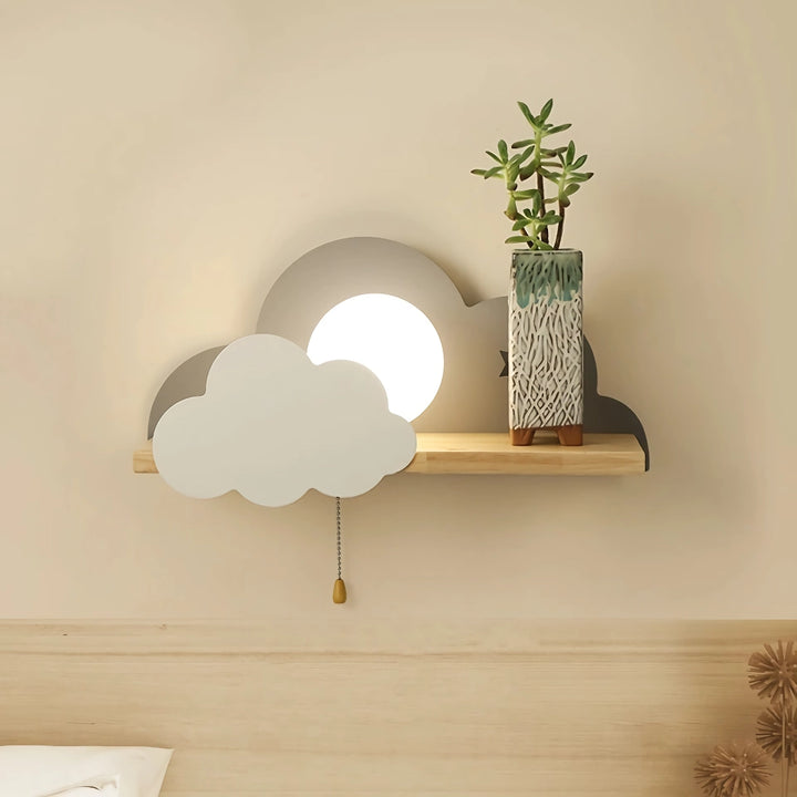 Modern Wall Lamp with Pull Switch - Cloud and Moon Design