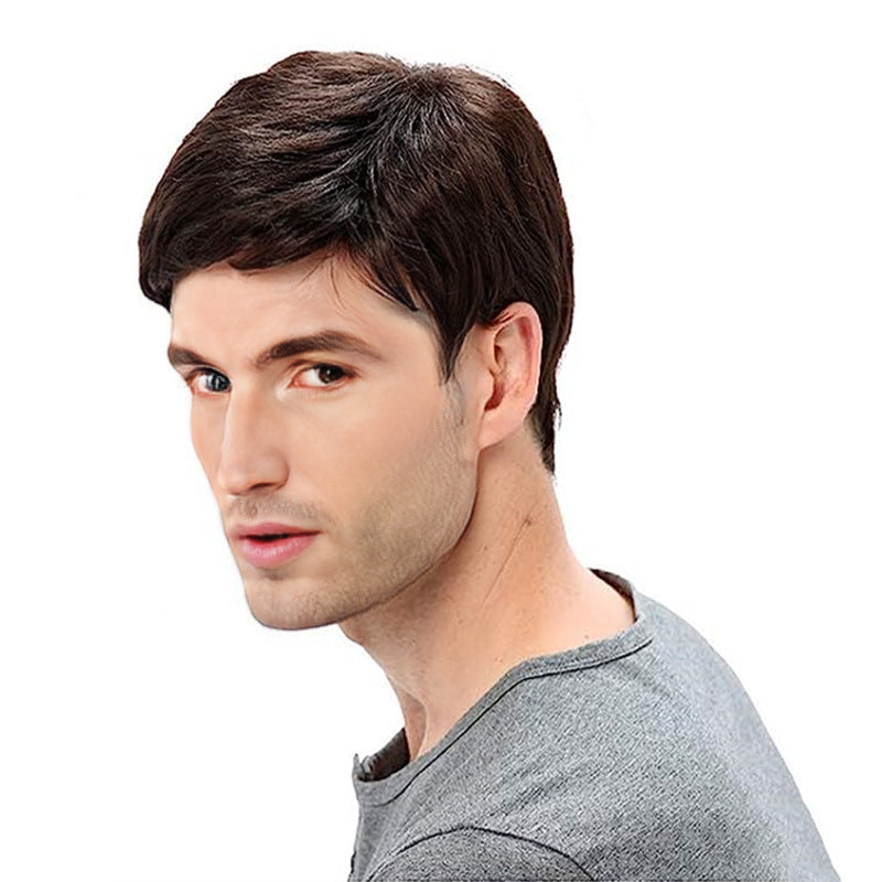 Wig Men's Side Bangs Short Straight Hair Chemical Fiber Full-head Wig