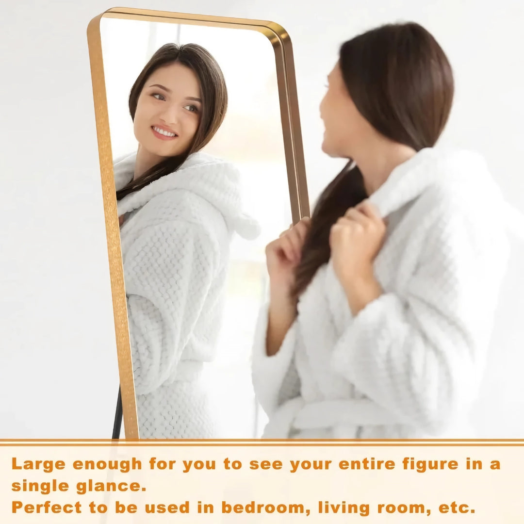 Gold Full-Length Mirror with Stand - Modern Aluminum Alloy Frame