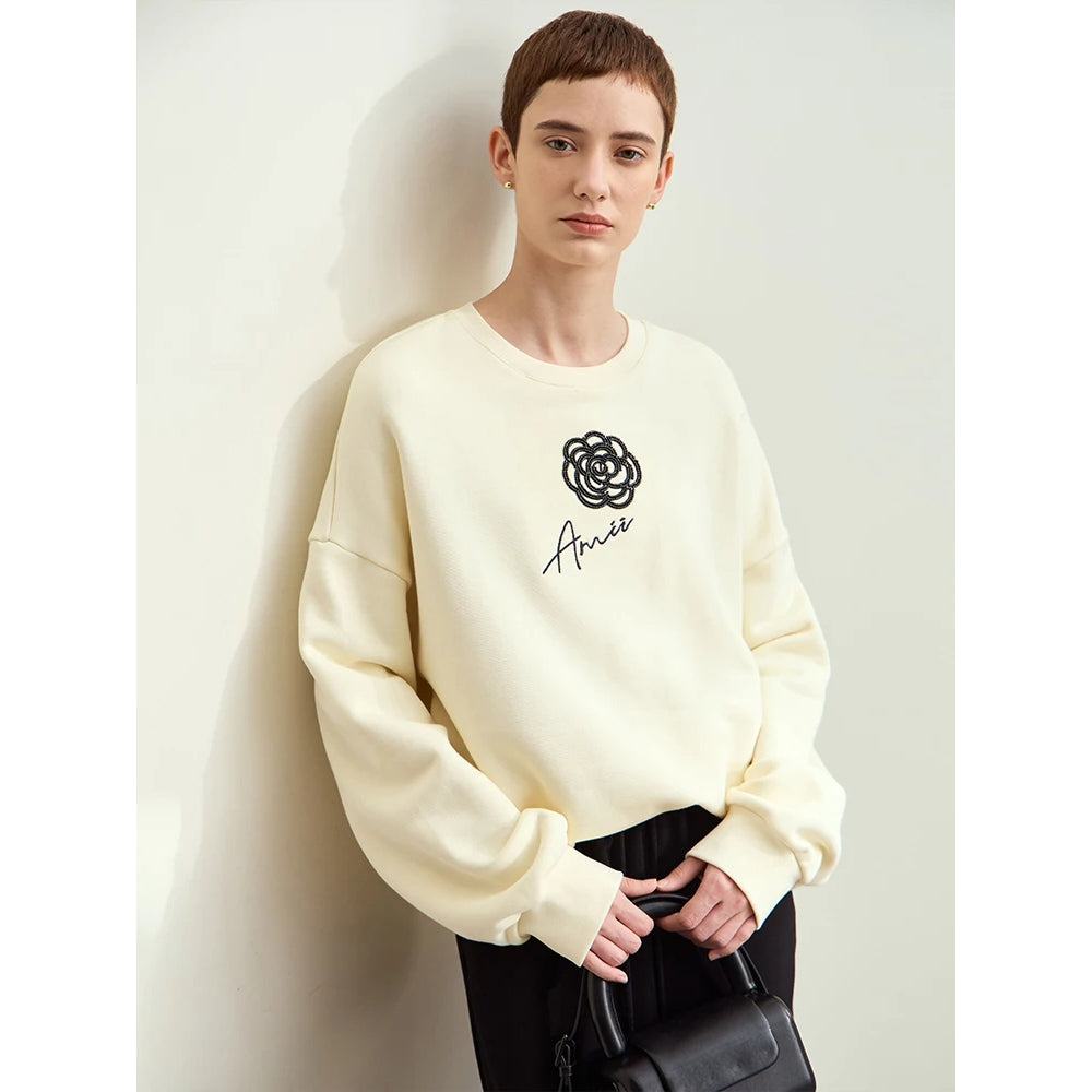 Trendy Autumn Cotton Brushed Hoodies with Rose Embroidery