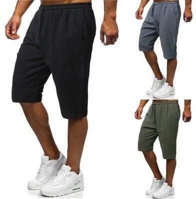 Men's Casual Cotton And Linen Sports Five Quarter Pants