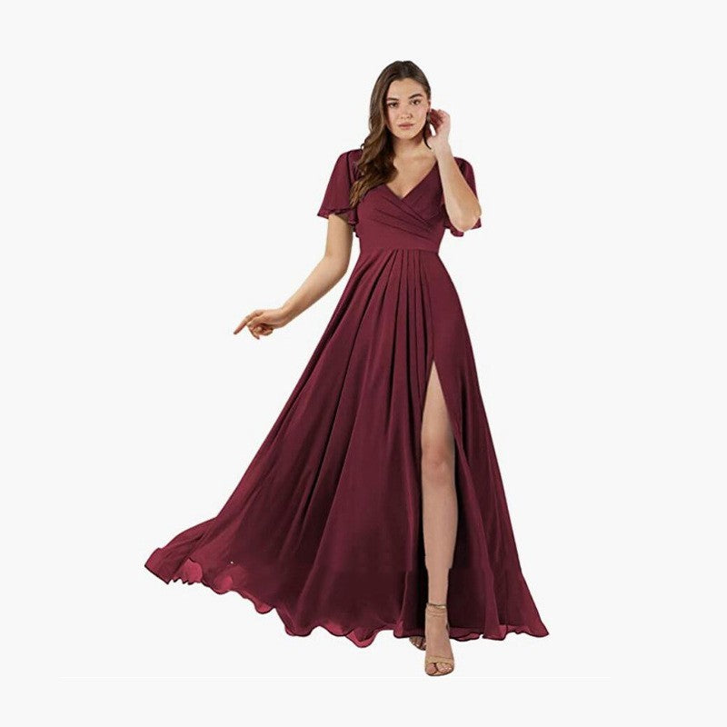 V-neck Butterfly Sleeve Bridesmaid Dress