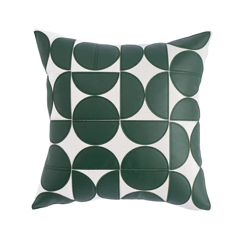 Faux Leather Patchwork Cushion Cover 18x18 Inch - Green, Orange, Brown, Black