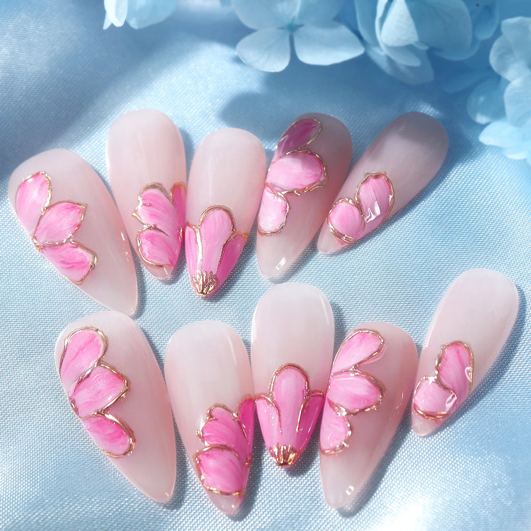 10Pcs Long Almond Press-On Nails Set