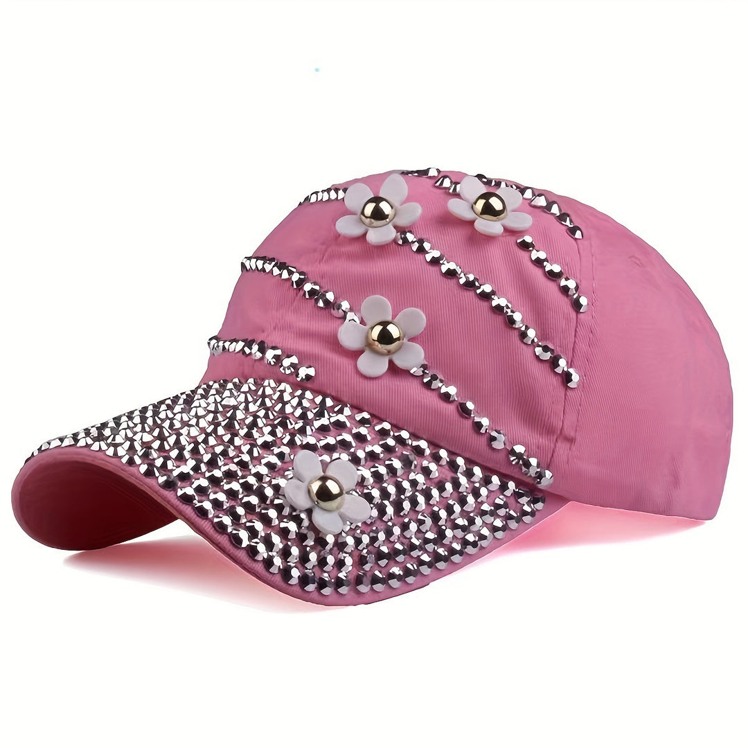 Four Flower Studded Diamond Duckbill Cap